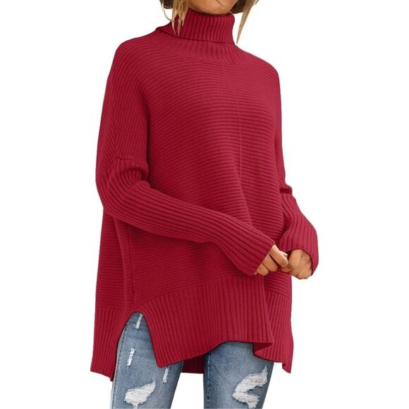 NEW Oversized Batwing Sweater Tunic Pullover Ribbed Dress L - Picture 1 of 5
